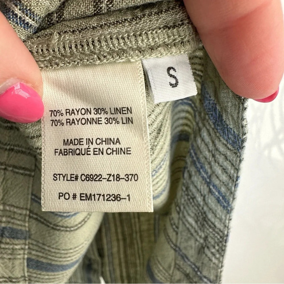 Cloth & Stone Linen Blend Tunic Dress Striped Short Sleeve Size Small Sage Green - Picture 4 of 11